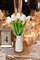 2 Packs Faux Flowers Artificial Tulips with Ceramic Vase, Poly Foam White Tulips Real Touch Flower Arrangement for Home Kitchen Wedding Centerpiece Decoration